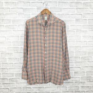 Finamore Napoli Men's Cotton button up Shirt multi color gingham check sz XL